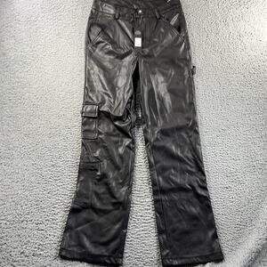 FASHION NOVA PETITE SHANNAH FAUX LEATHER CARGO PANTS WOMENS XL BLACK FITS 28x30